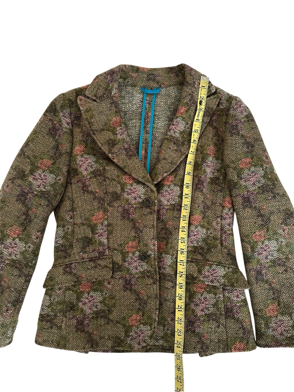Etro Milano Wool Blend Jacket Blazer Mossy Green Floral Size 44 - Picture 11 of 12